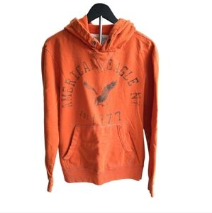 American Eagle Outfitters Men's Orange Graphic Pullover Hoodie EST 1977 Y2K